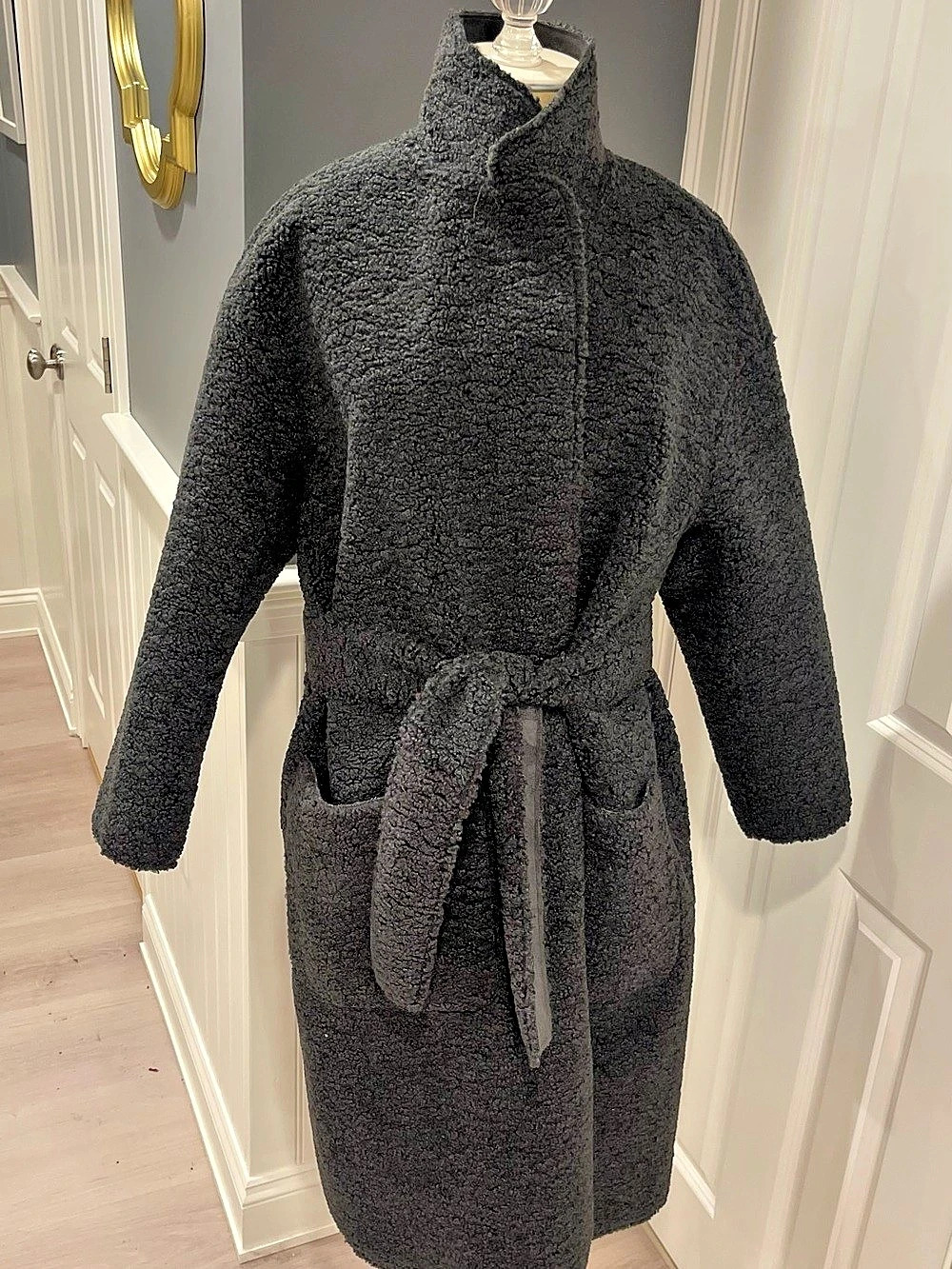 Patrizia Luca charcoal Gray Reversible Faux Shearling and Faux Suede Coat Size m